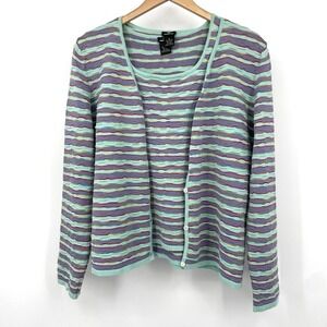 DD Collection Silk Blend Twin Set Cardigan Tank Top Sweater Set Striped Size XL